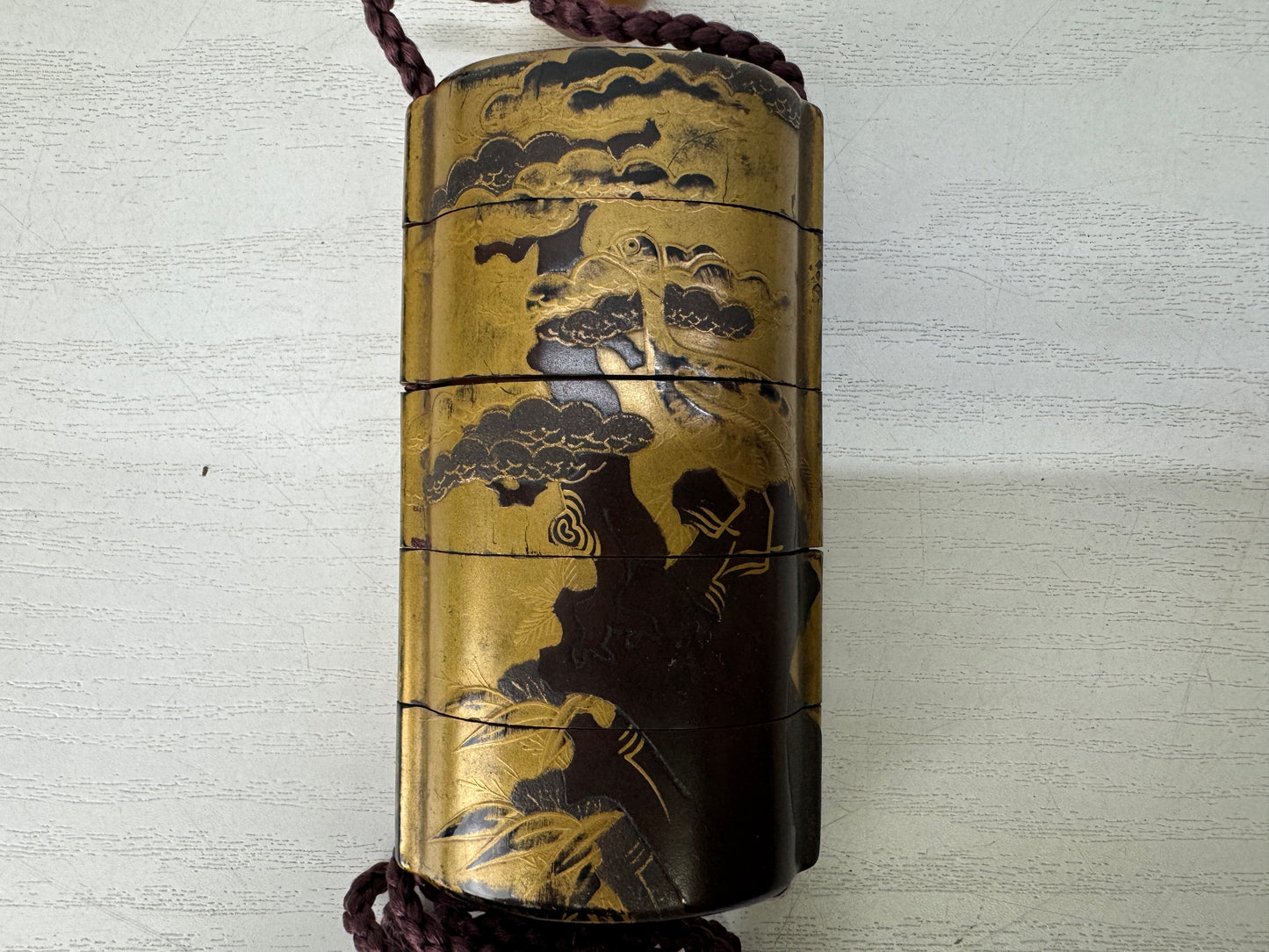 Y10224 INROU gold Makie Pill Box case Japan antique traditional kimono accessory