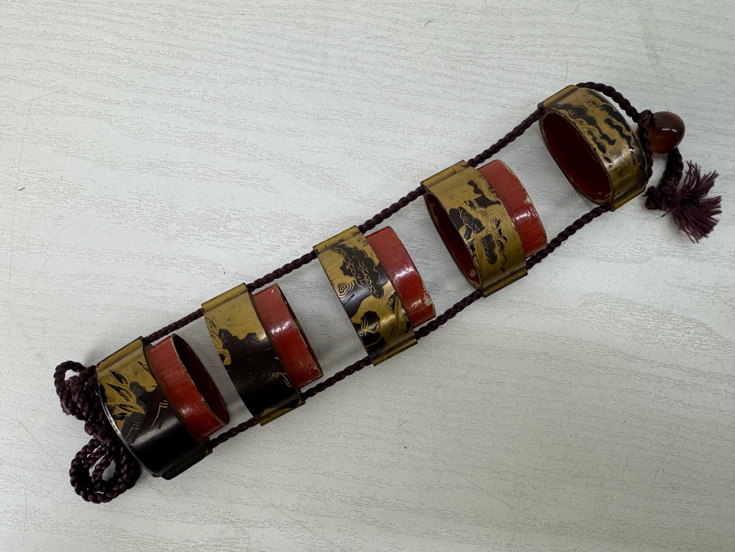 Y10224 INROU gold Makie Pill Box case Japan antique traditional kimono accessory
