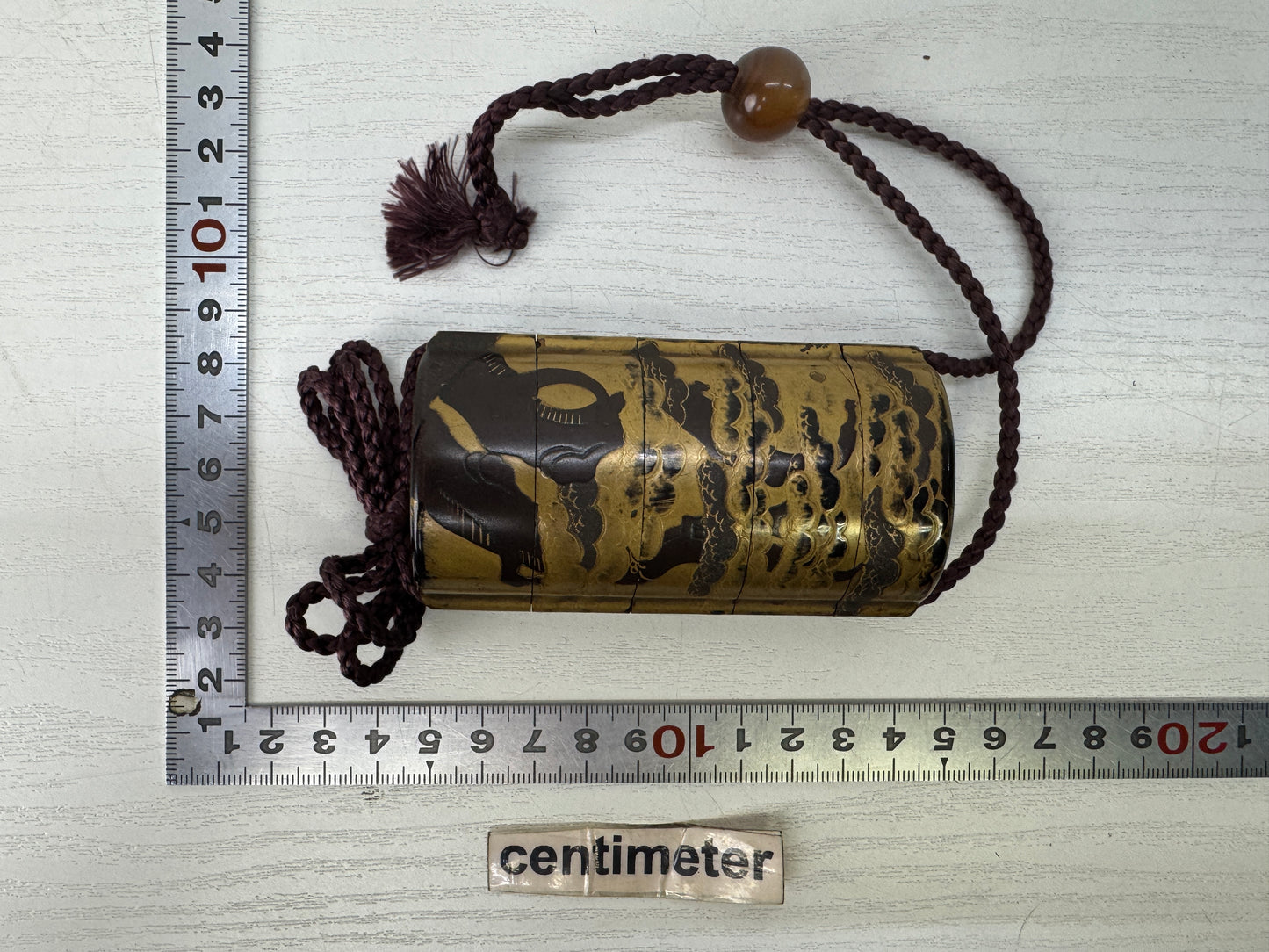 Y10224 INROU gold Makie Pill Box case Japan antique traditional kimono accessory
