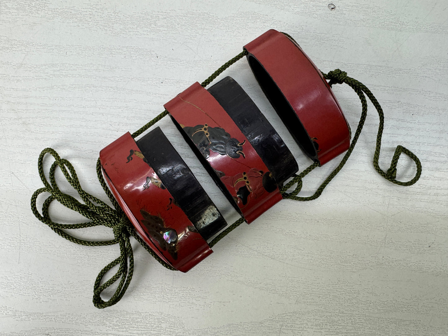 Y10226 INROU Makie Pill box Vermilion lacquer Japan antique kimono accessory