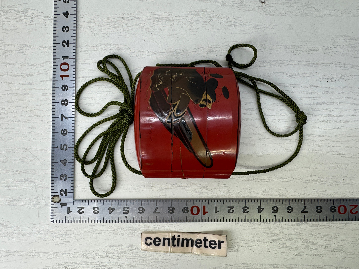 Y10226 INROU Makie Pill box Vermilion lacquer Japan antique kimono accessory
