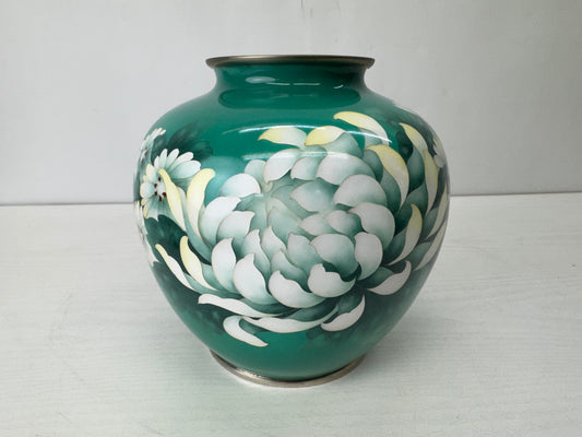 Y10227 FLOWER VASE Cloisonne light green Japan antique ikebana floral interior