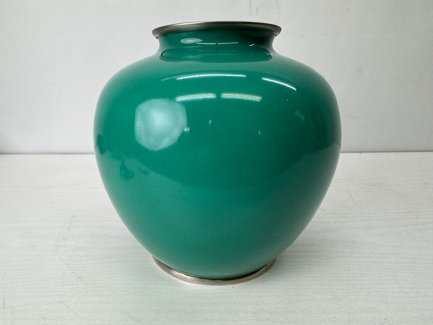 Y10227 FLOWER VASE Cloisonne light green Japan antique ikebana floral interior