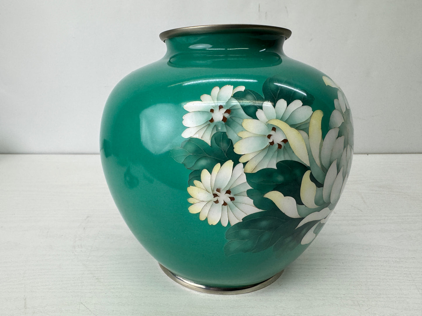 Y10227 FLOWER VASE Cloisonne light green Japan antique ikebana floral interior