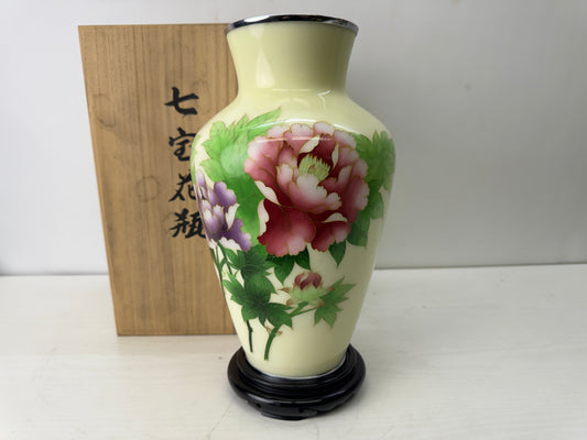 Y10228 FLOWER VASE Cloisonne light yellow Japan antique ikebana floral interior