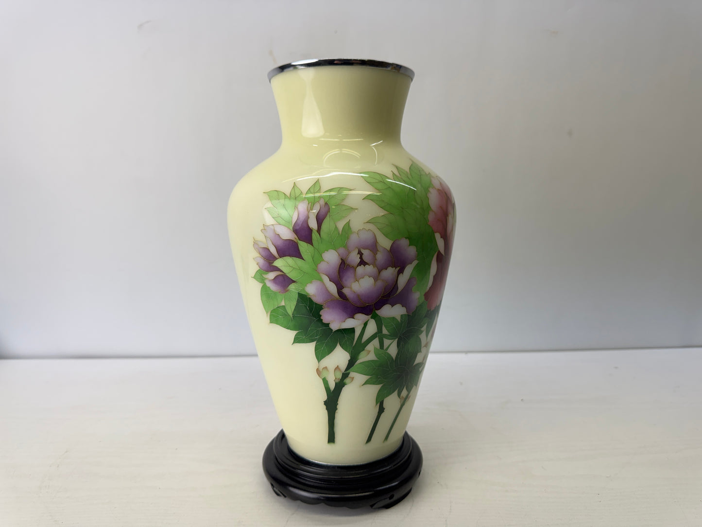 Y10228 FLOWER VASE Cloisonne light yellow Japan antique ikebana floral interior