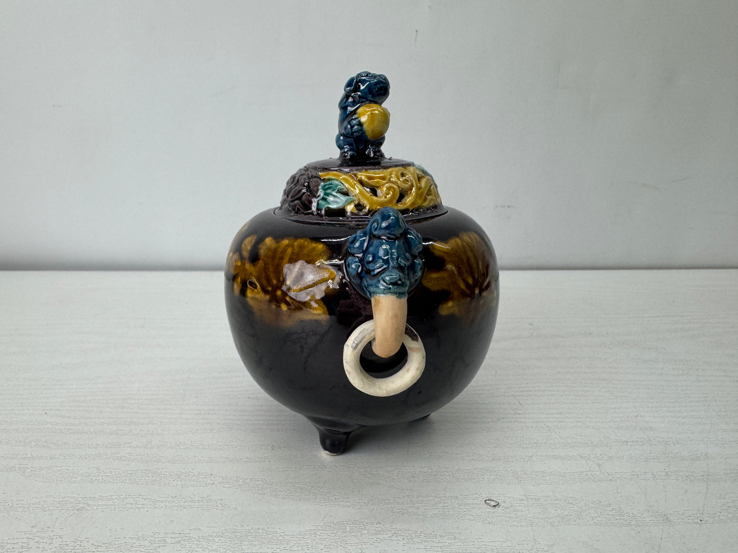 Y10234 KOURO Kutani-ware signed box Japan antique Incense Burner fragrance aroma
