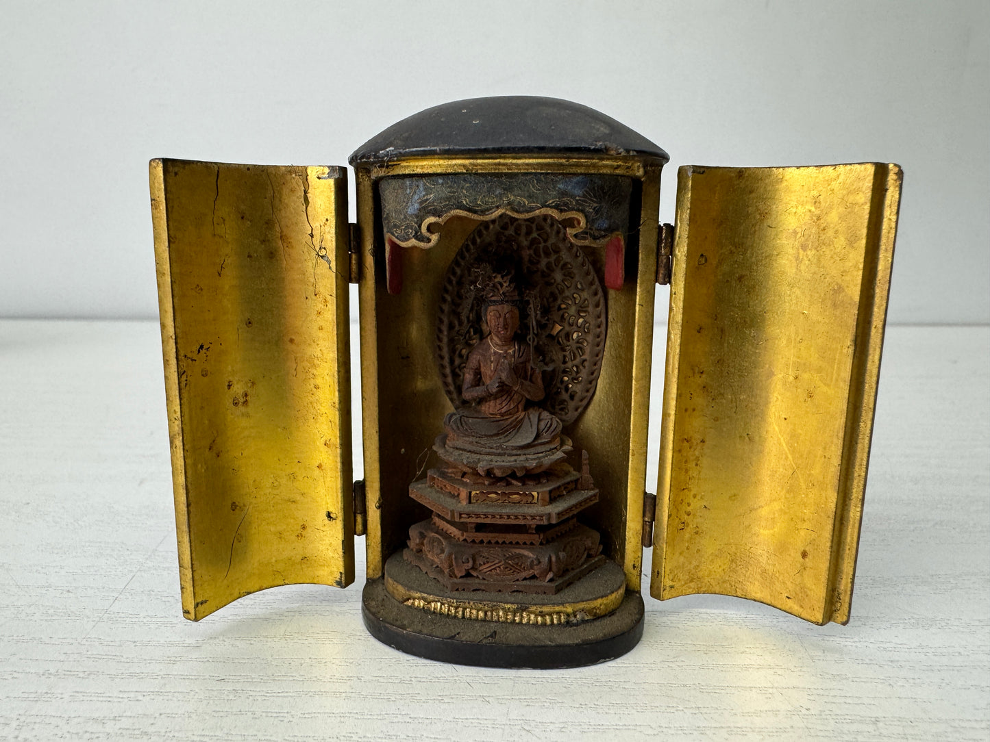 Y10235 STATUE small Kannon Bodhisattva figurine shrine Japan antique Buddhism
