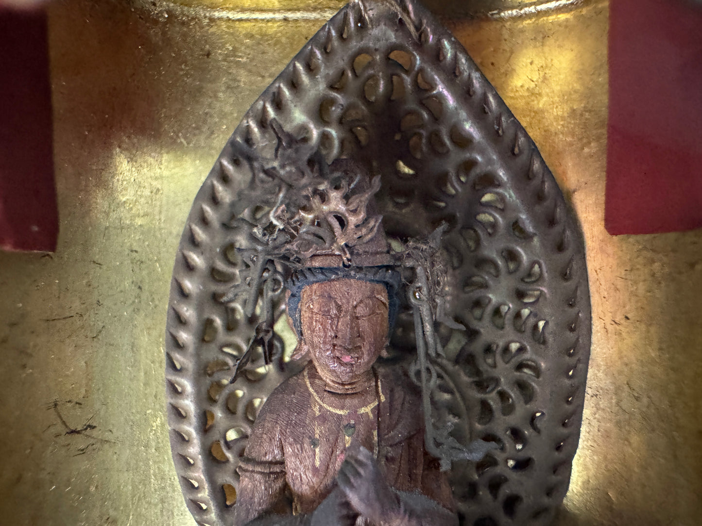Y10235 STATUE small Kannon Bodhisattva figurine shrine Japan antique Buddhism