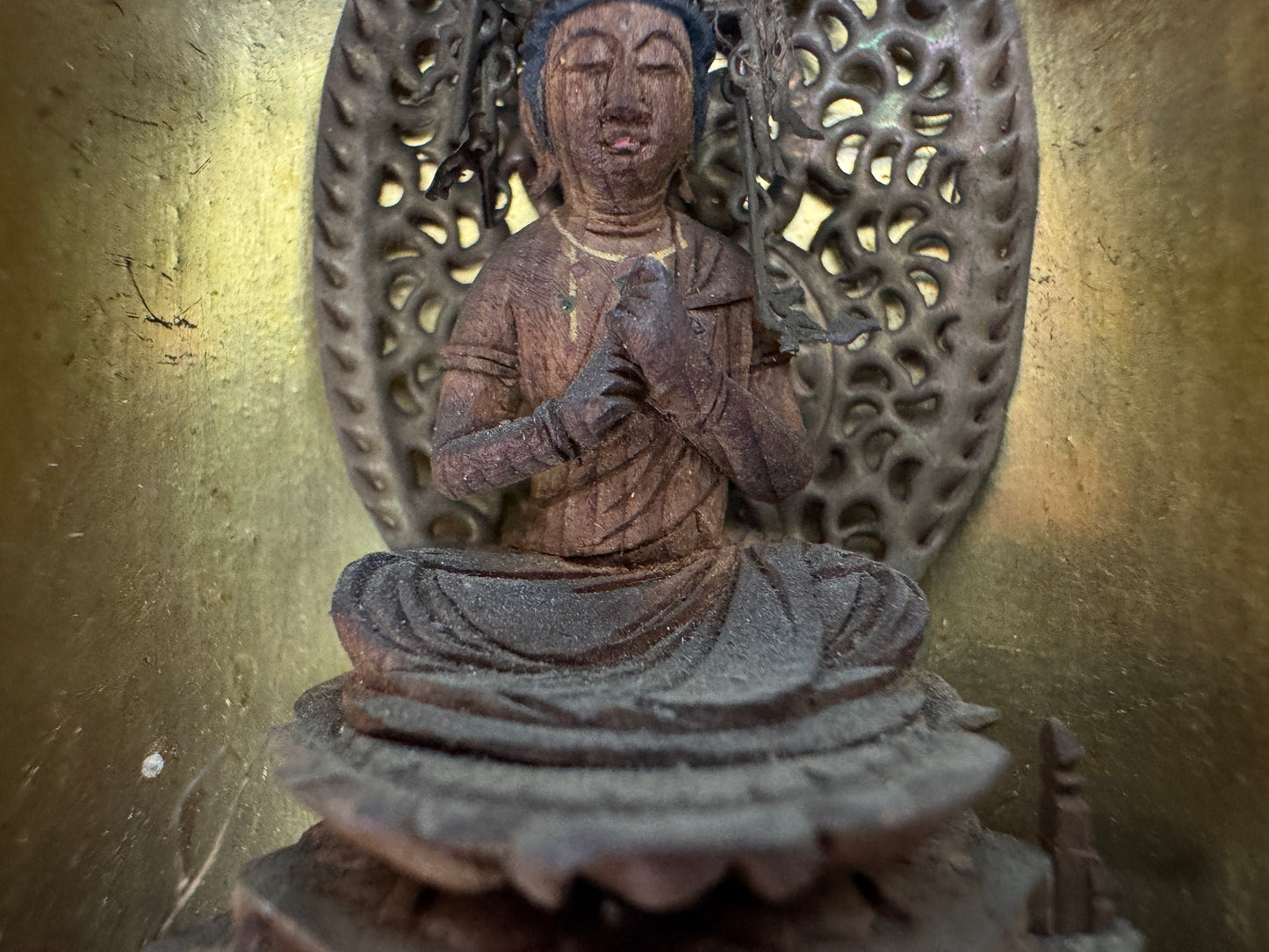 Y10235 STATUE small Kannon Bodhisattva figurine shrine Japan antique Buddhism