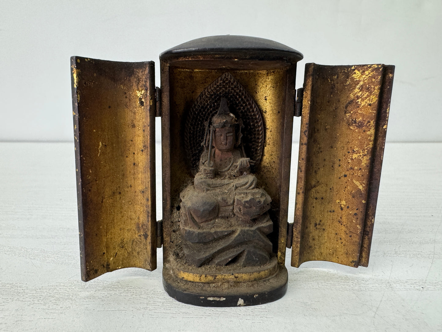 Y10236 STATUE small portable Manjusri Bodhisattva figurine shrine Japan antique