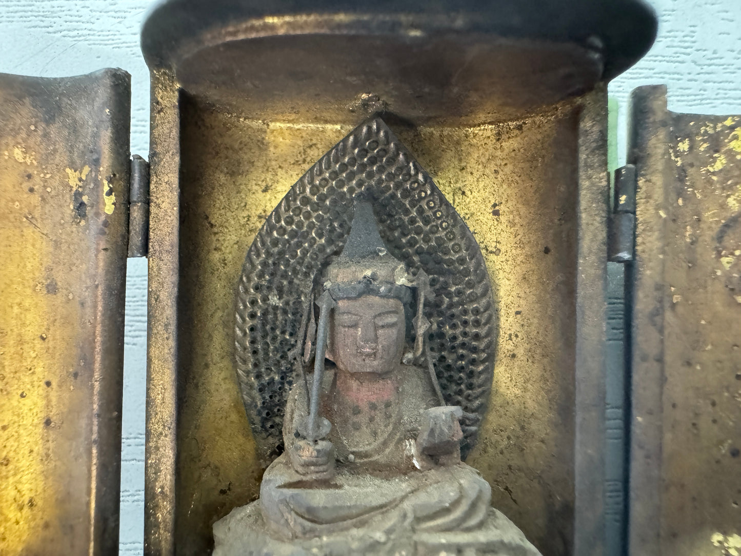 Y10236 STATUE small portable Manjusri Bodhisattva figurine shrine Japan antique
