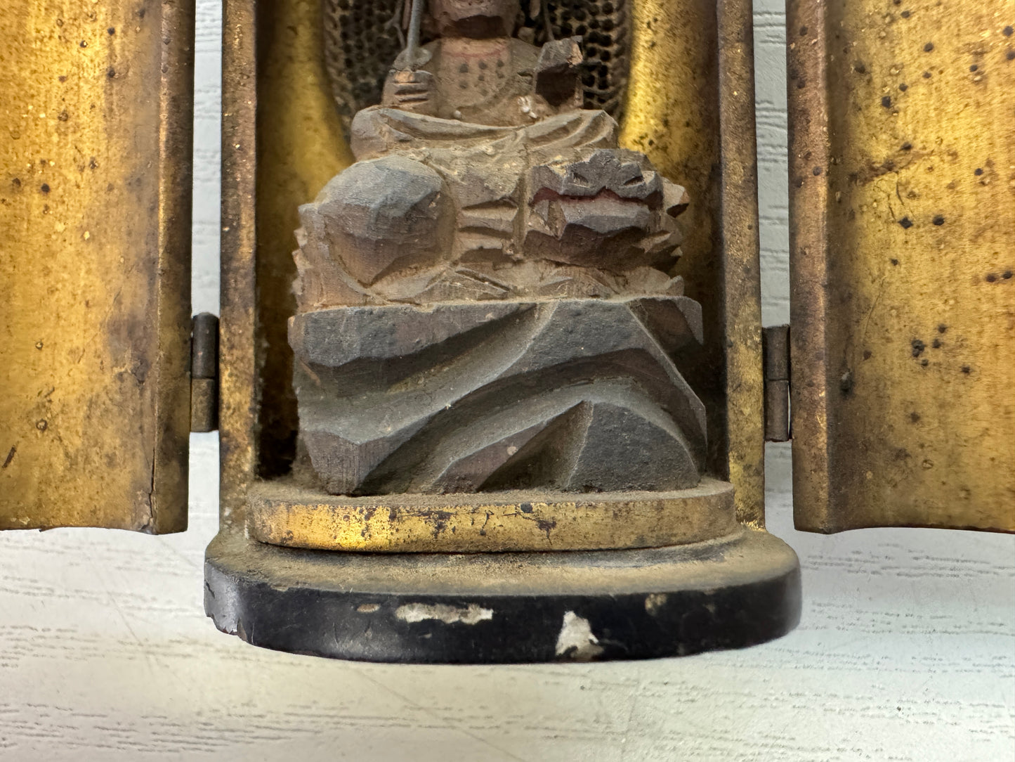 Y10236 STATUE small portable Manjusri Bodhisattva figurine shrine Japan antique
