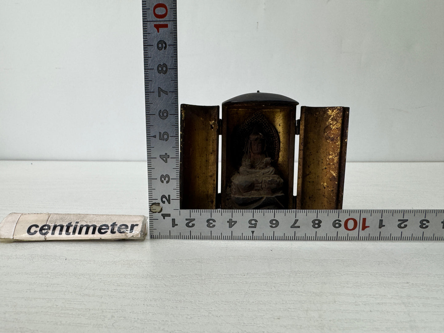 Y10236 STATUE small portable Manjusri Bodhisattva figurine shrine Japan antique
