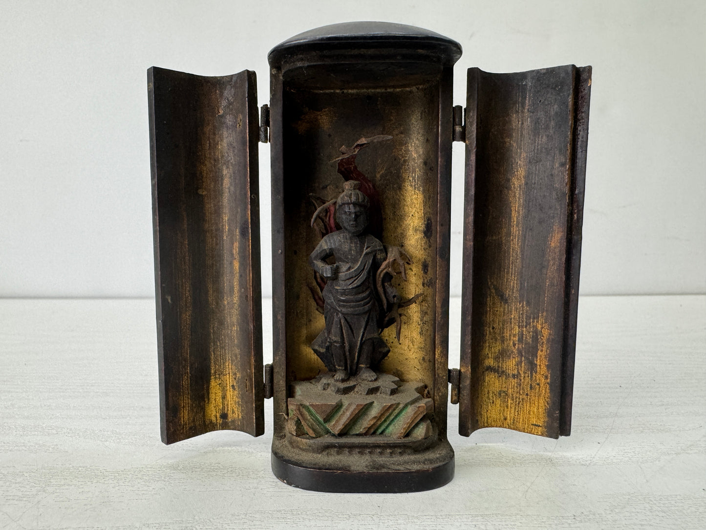 Y10238 STATUE small portable Acala Fudo Myoo figure shrine Japan antique Buddha