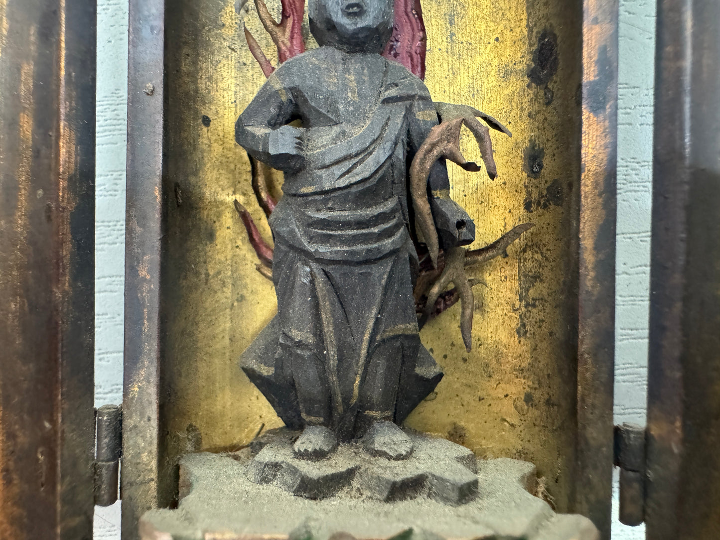 Y10238 STATUE small portable Acala Fudo Myoo figure shrine Japan antique Buddha