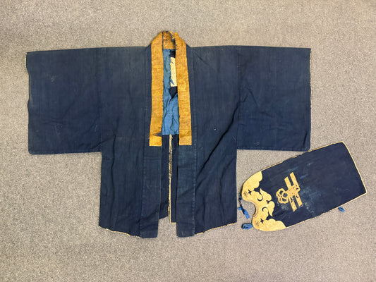 Y10246 HAPPI COAT Apron family crest embroidery Edo period Japan antique samurai