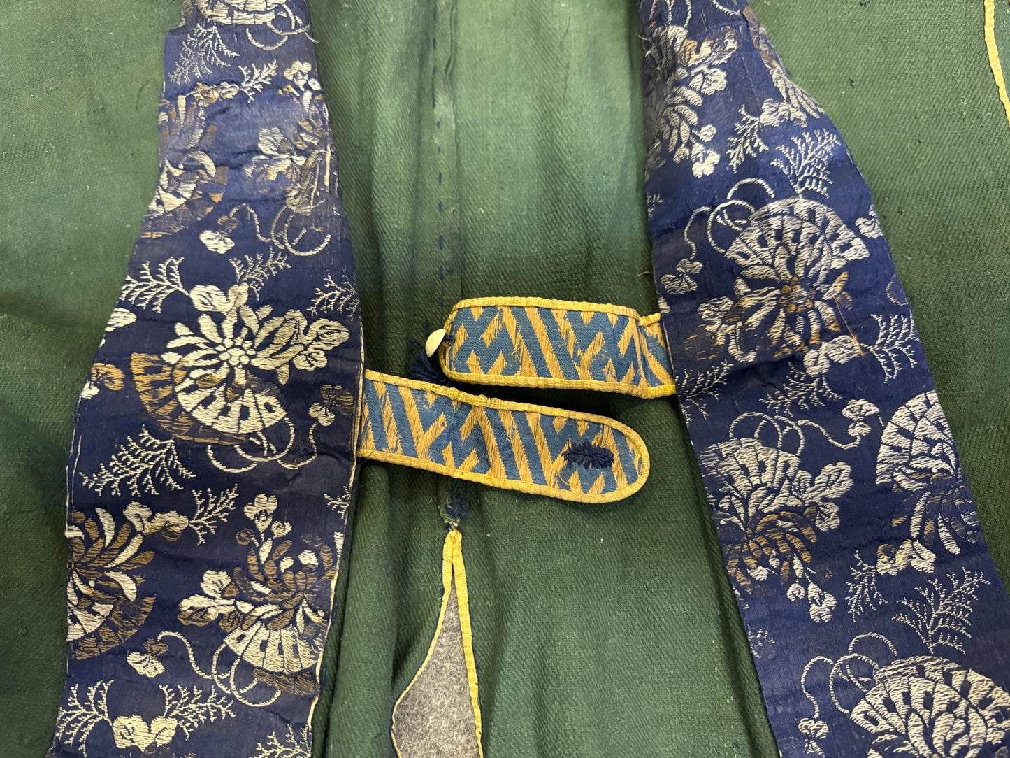 Y10247 JINBAORI Battle coat green armor samurai bushi Japan antique kimono gear