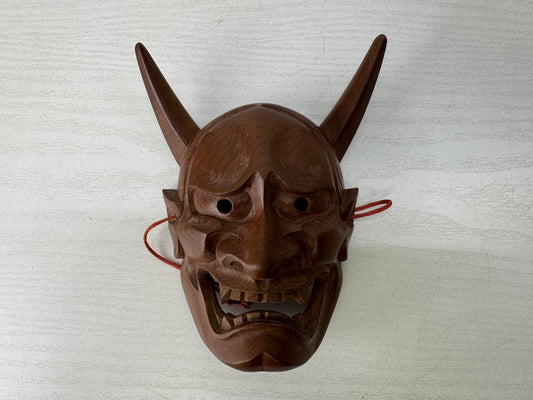 Y10250 NOH MASK wood carving Hannya demon signed Japan antique omen dance drama
