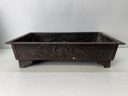 Y10252 BASIN Copper Dragon Phoenix signed Japan antique ikebana arrangement
