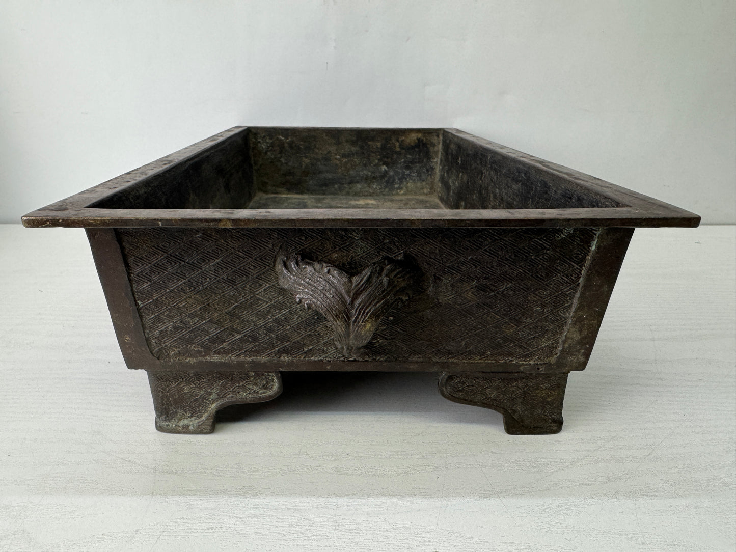 Y10252 BASIN Copper Dragon Phoenix signed Japan antique ikebana arrangement
