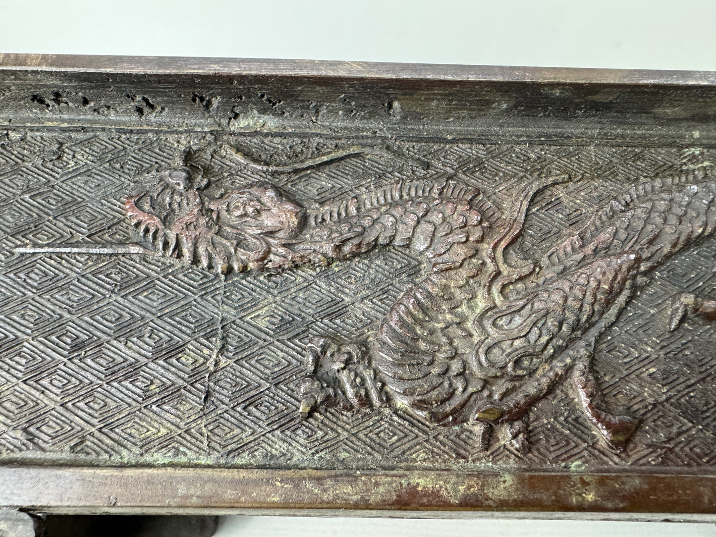 Y10252 BASIN Copper Dragon Phoenix signed Japan antique ikebana arrangement