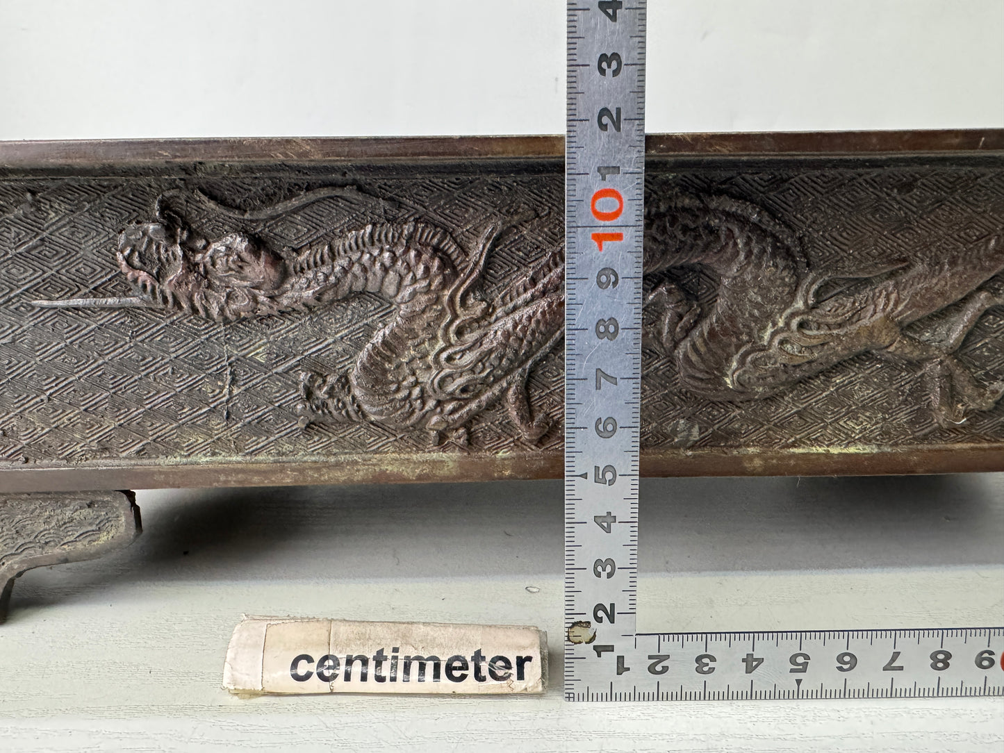 Y10252 BASIN Copper Dragon Phoenix signed Japan antique ikebana arrangement