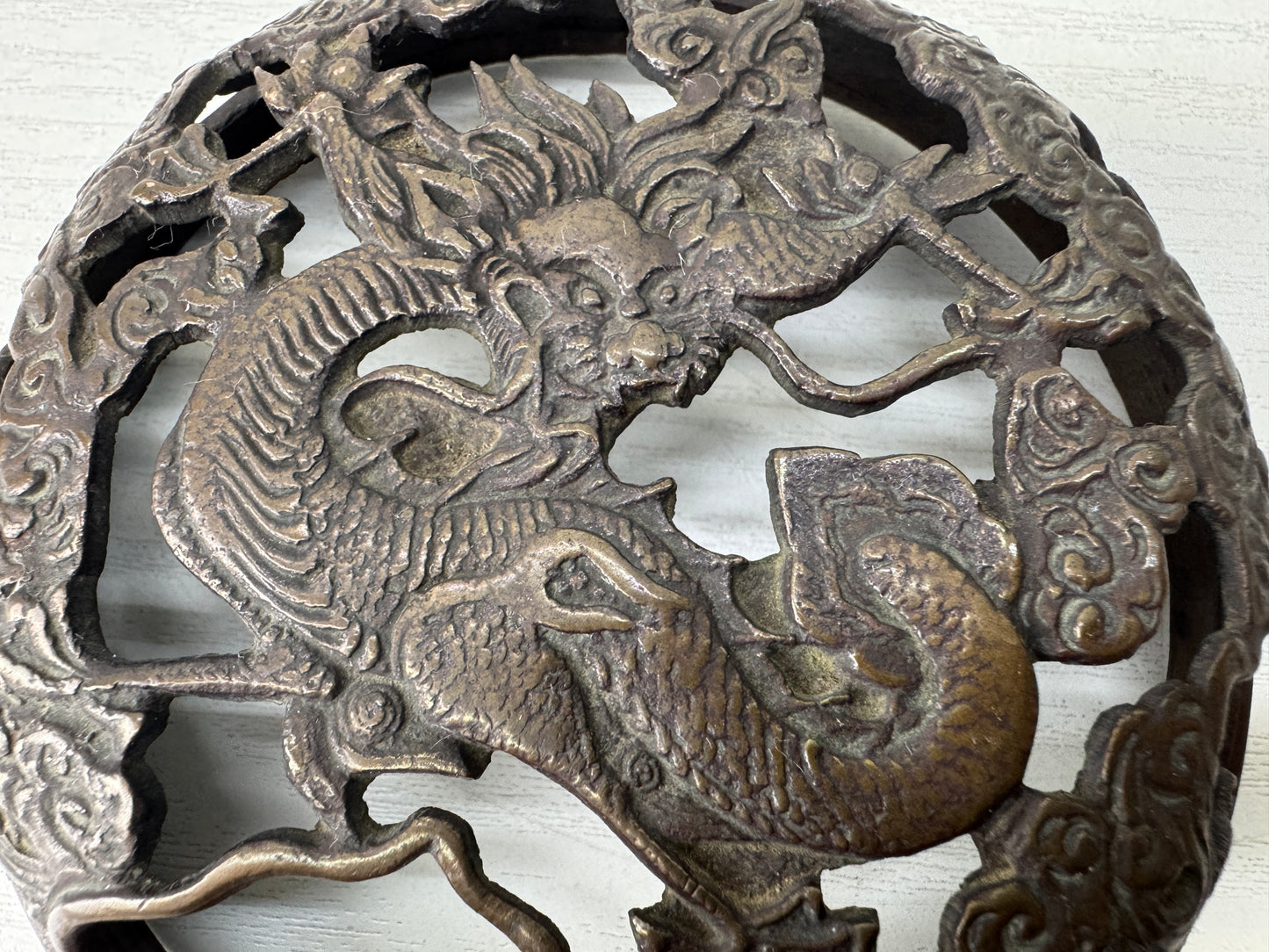Y10255 KOURO Iron handle Dragon openwork Japan antique incense burner aroma
