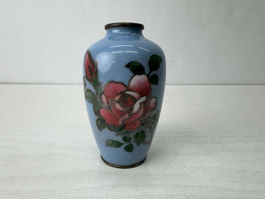 Y10256 FLOWER VASE Cloisonne small signed floral pattern Japan antique ikebana