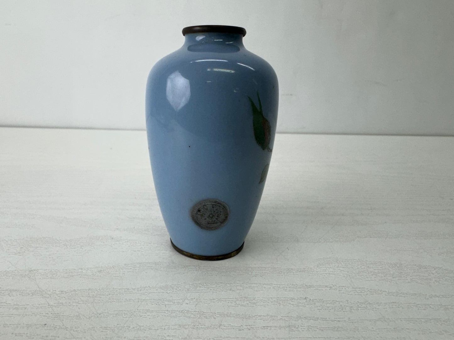 Y10256 FLOWER VASE Cloisonne small signed floral pattern Japan antique ikebana