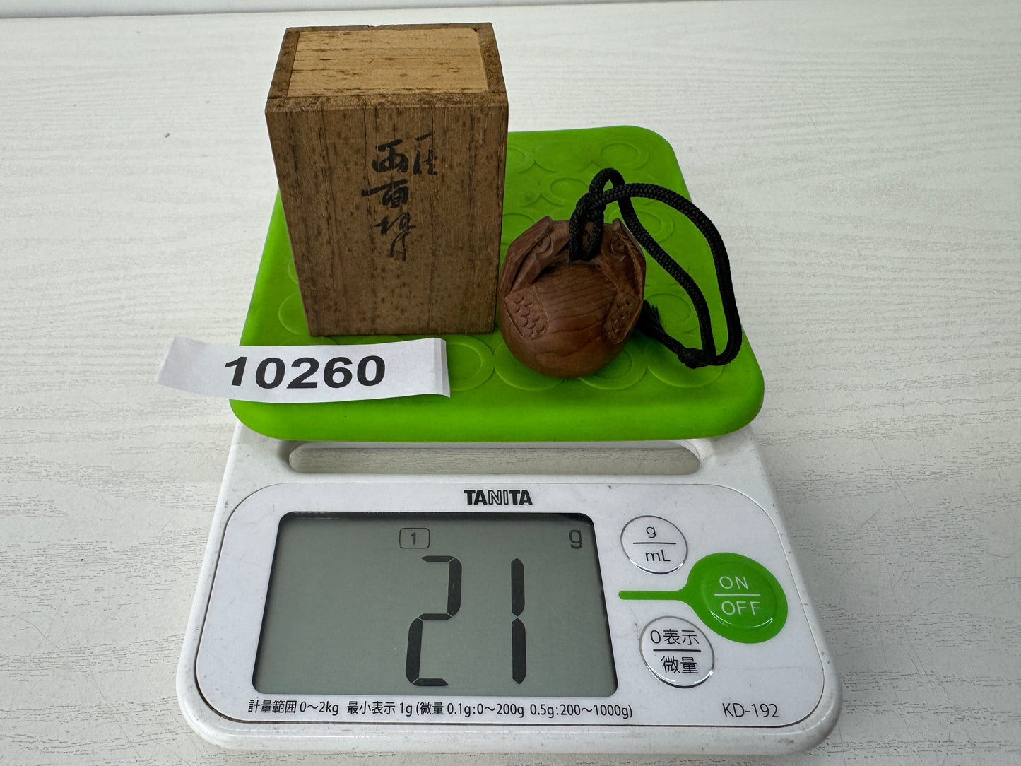 Y10260 NETSUKE Mokugyo wood carving sagemono box Japan antique kimono accessory