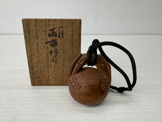Y10260 NETSUKE Mokugyo wood carving sagemono box Japan antique kimono accessory