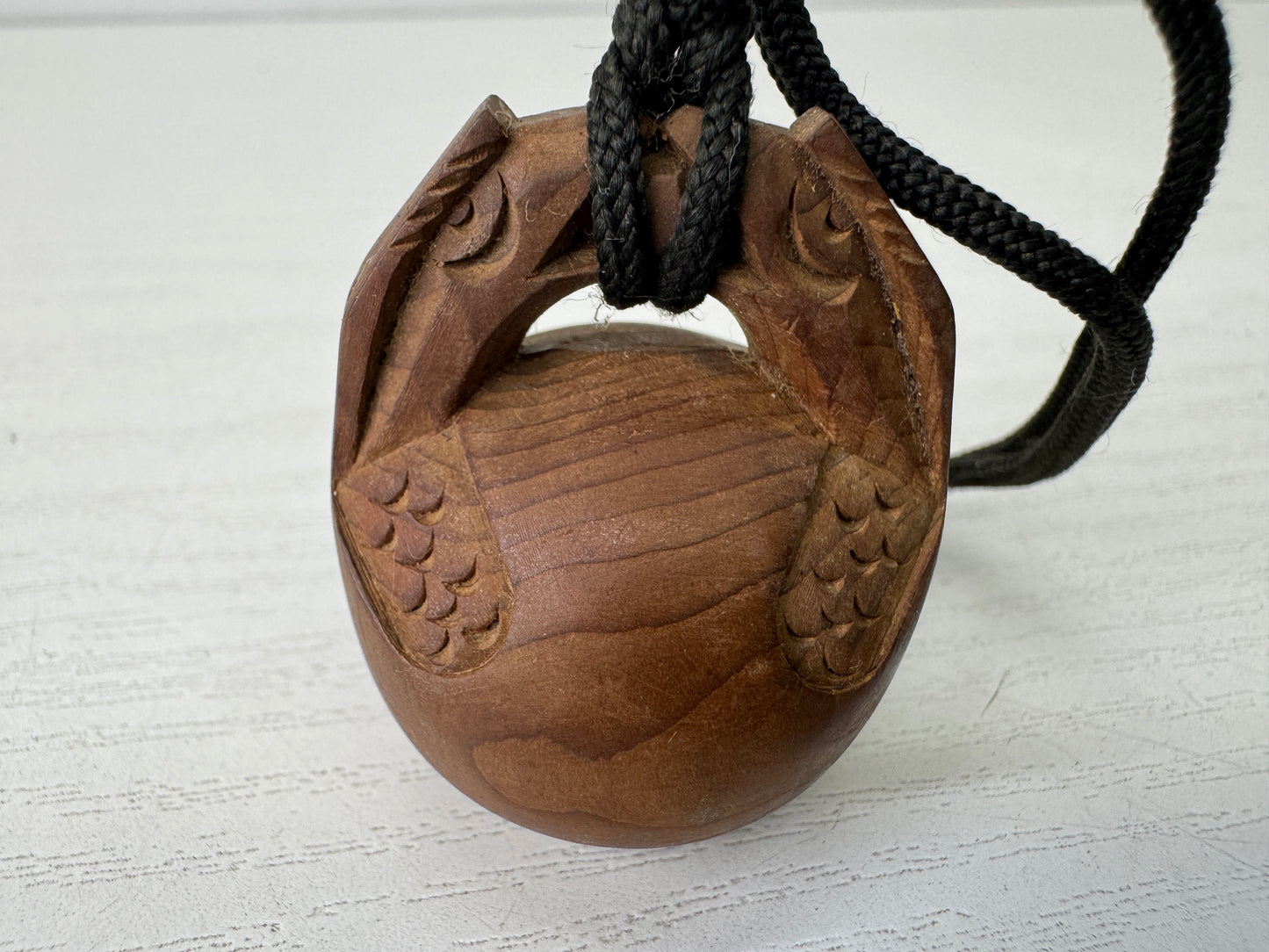 Y10260 NETSUKE Mokugyo wood carving sagemono box Japan antique kimono accessory