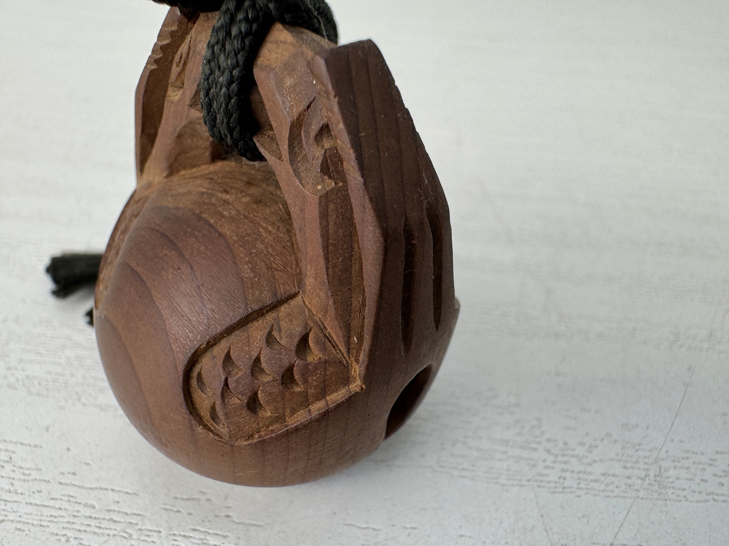 Y10260 NETSUKE Mokugyo wood carving sagemono box Japan antique kimono accessory