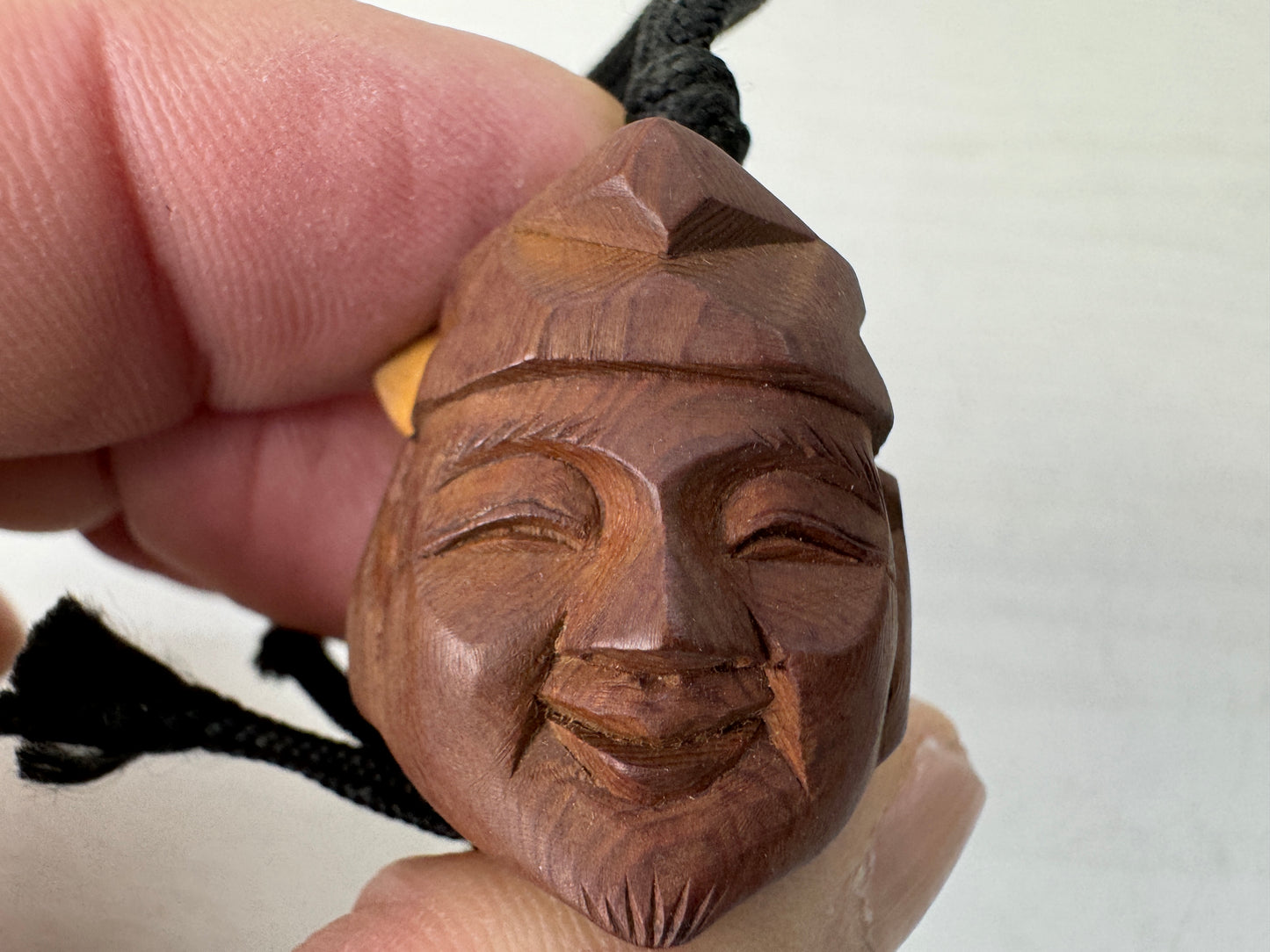 Y10261 NETSUKE Mask wood carving box Japan antique kimono accessory sagemono