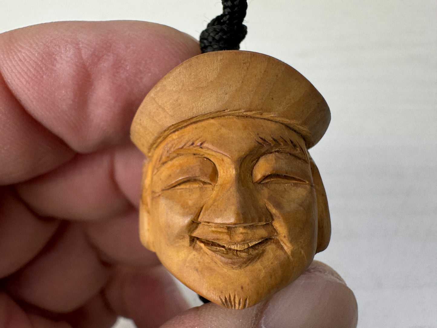 Y10261 NETSUKE Mask wood carving box Japan antique kimono accessory sagemono