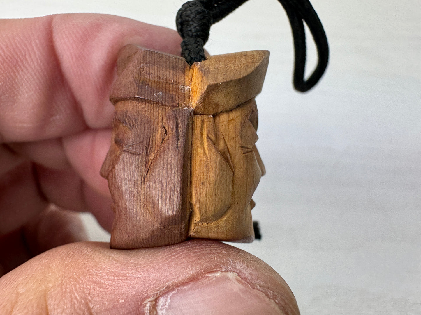 Y10261 NETSUKE Mask wood carving box Japan antique kimono accessory sagemono