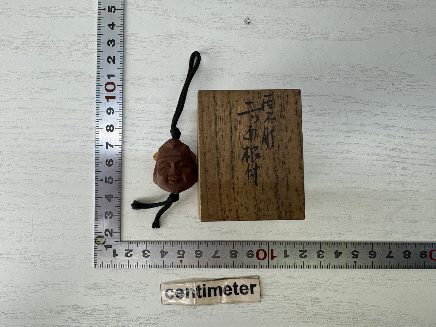 Y10261 NETSUKE Mask wood carving box Japan antique kimono accessory sagemono