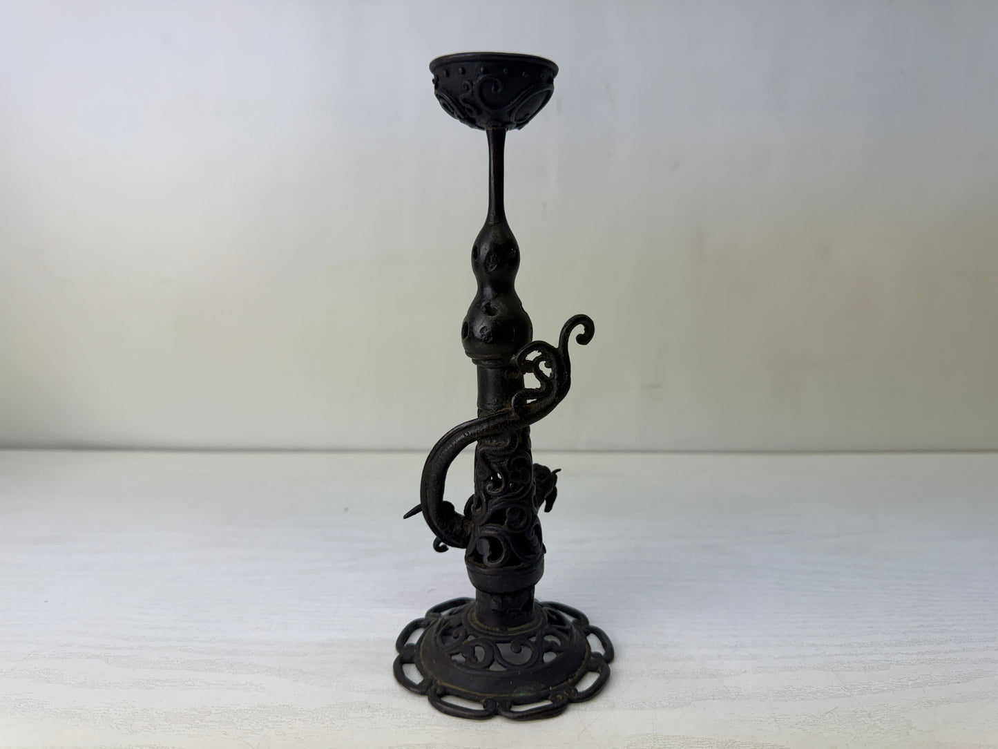 Y10262 Candle Holder Copper candlestick Dragon Japan antique interior decor