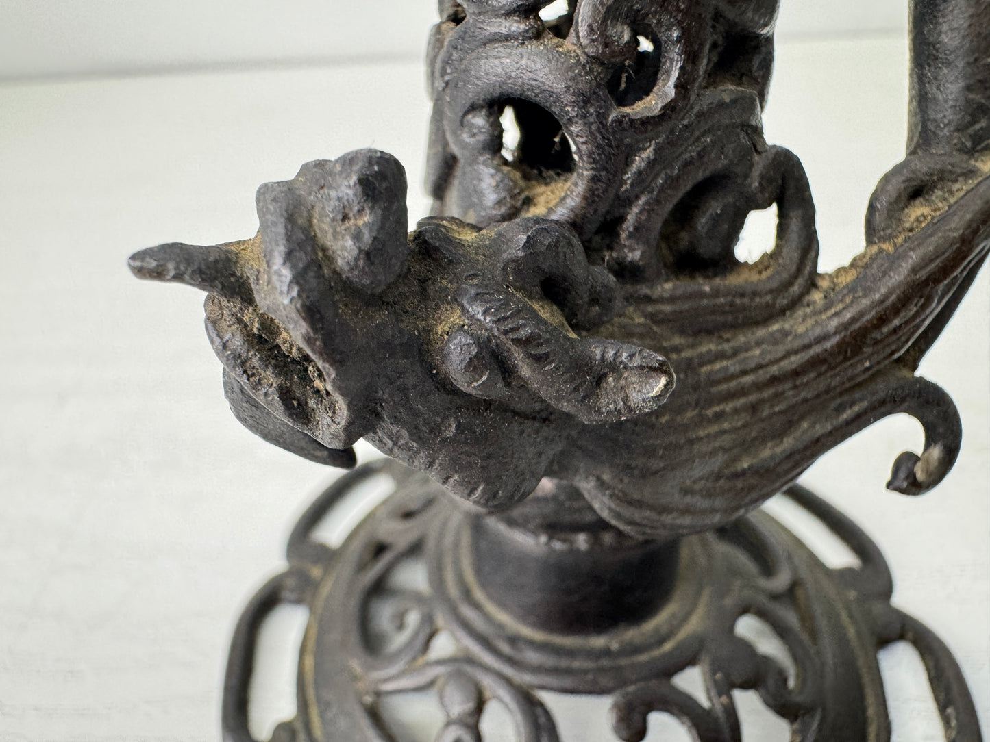 Y10262 Candle Holder Copper candlestick Dragon Japan antique interior decor
