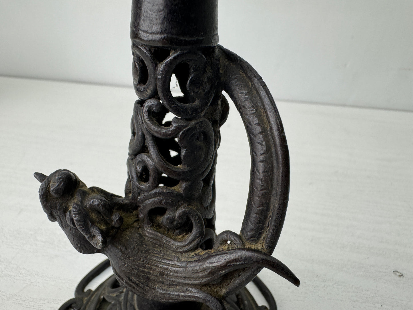 Y10262 Candle Holder Copper candlestick Dragon Japan antique interior decor