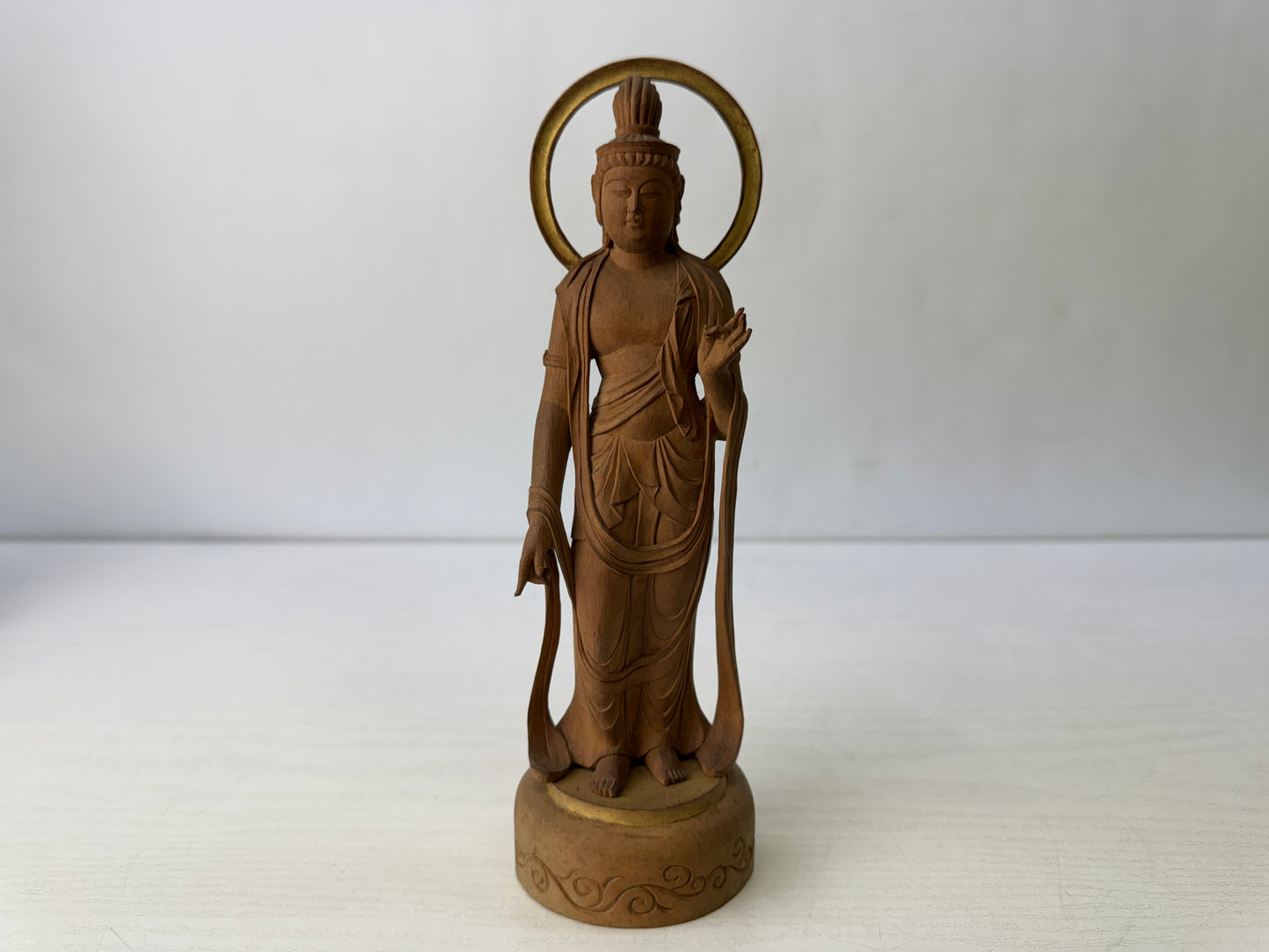 Y10263 STATUE plain wood carving Kannon Bodhisattva Japan antique Buddha figure