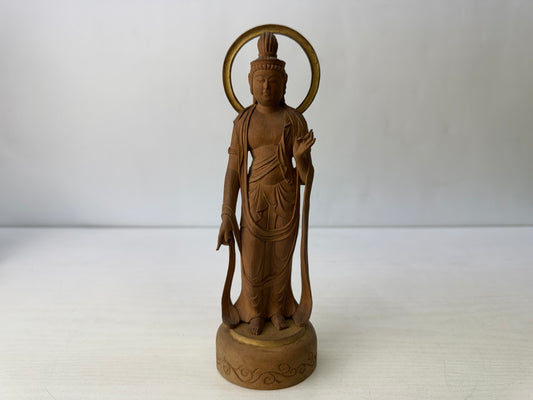 Y10263 STATUE plain wood carving Kannon Bodhisattva Japan antique Buddha figure