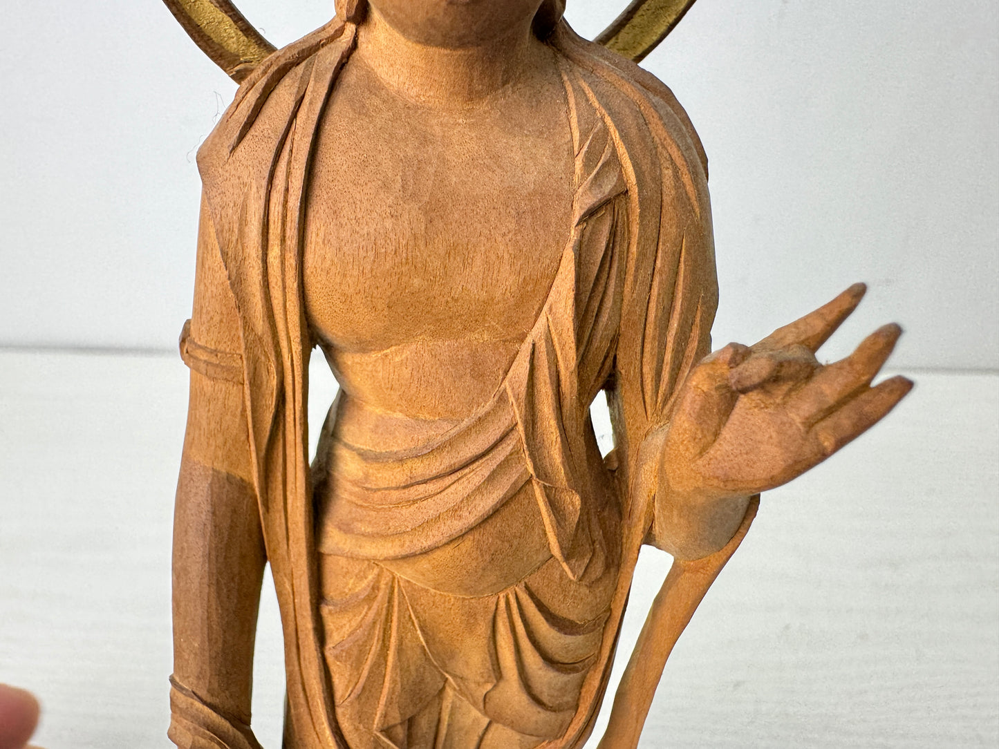 Y10263 STATUE plain wood carving Kannon Bodhisattva Japan antique Buddha figure