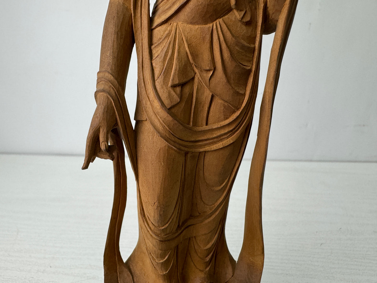 Y10263 STATUE plain wood carving Kannon Bodhisattva Japan antique Buddha figure
