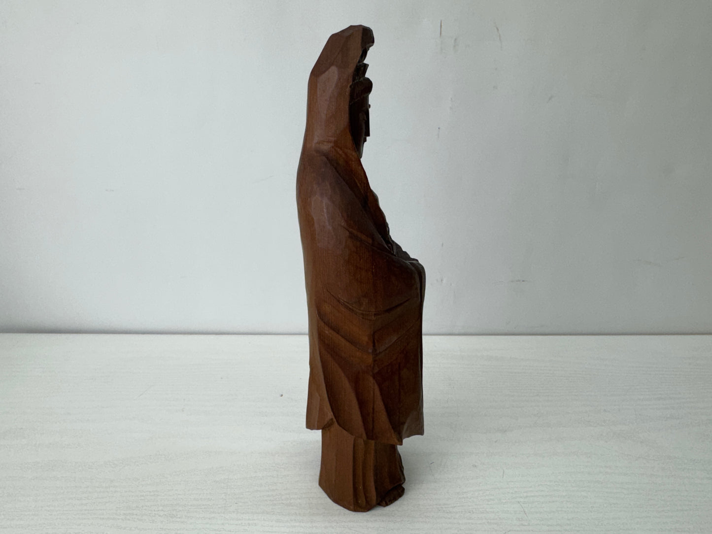 Y10265 STATUE Japanese Yew wood carving Kannon figurine signed box Japan antique