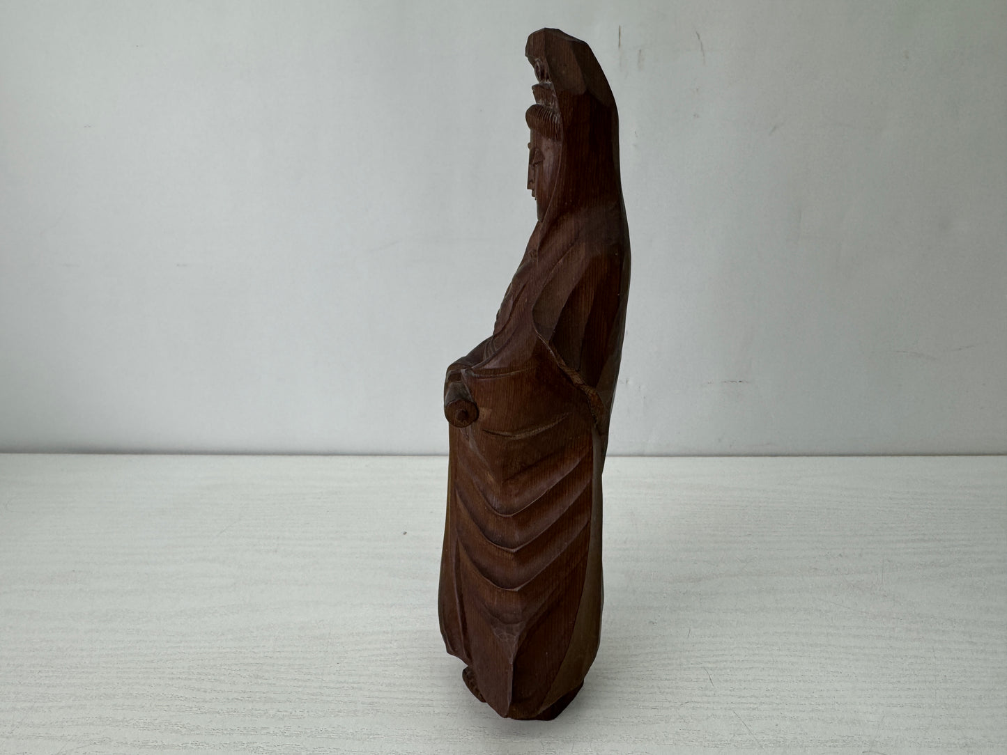 Y10265 STATUE Japanese Yew wood carving Kannon figurine signed box Japan antique