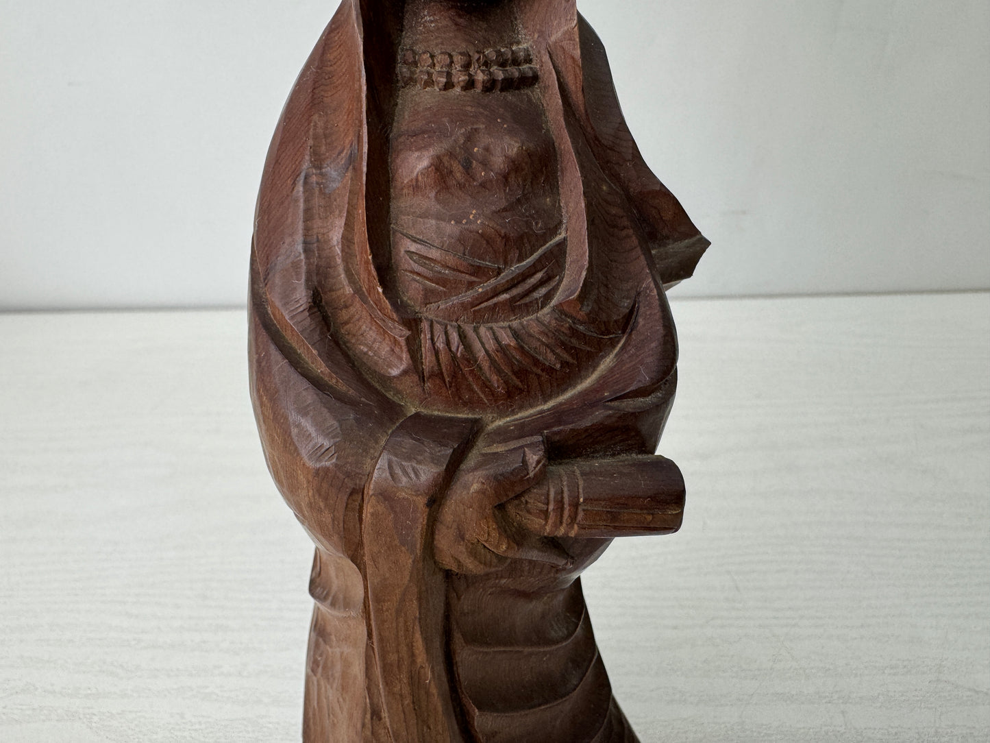 Y10265 STATUE Japanese Yew wood carving Kannon figurine signed box Japan antique