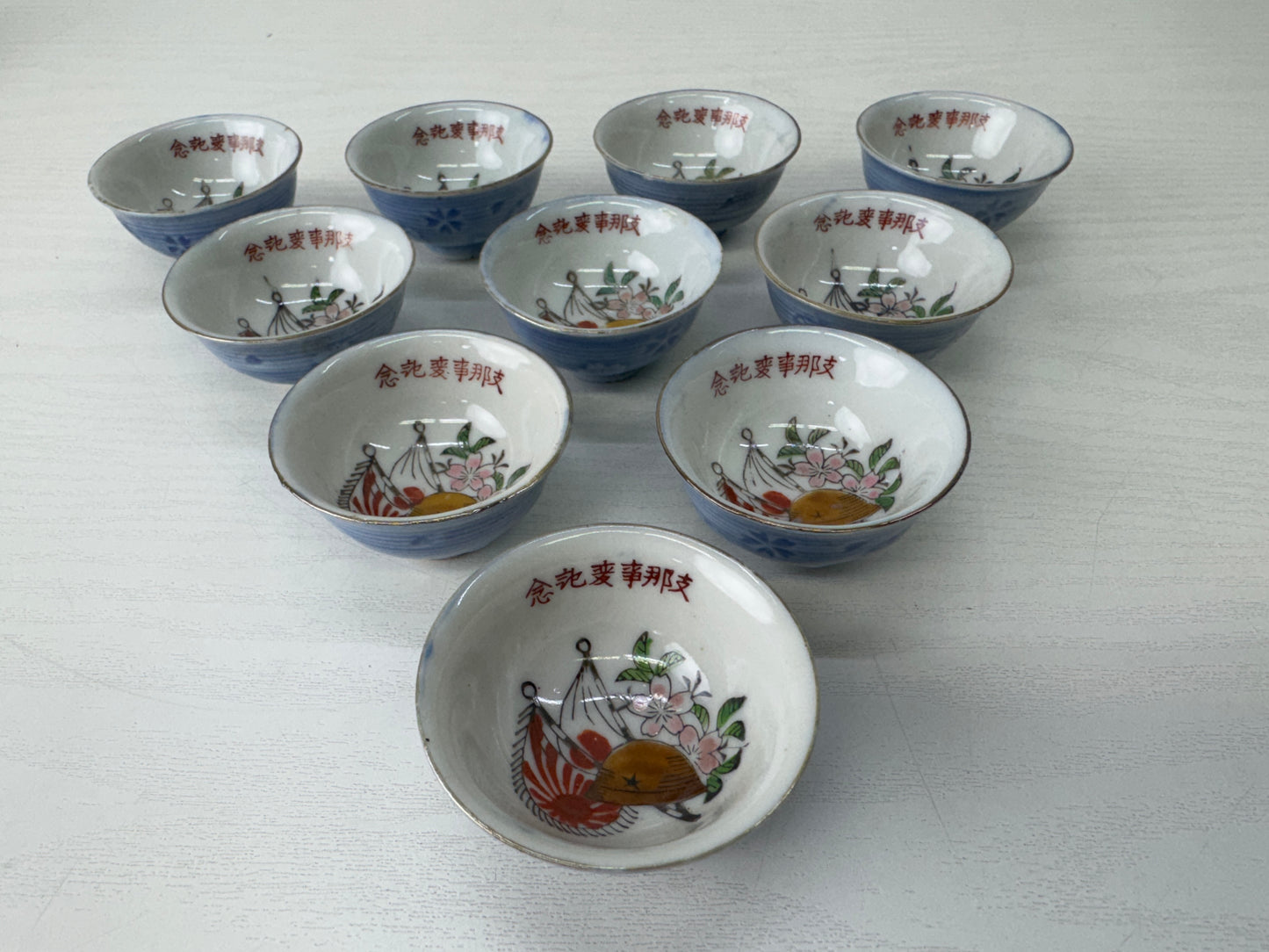 Y10272 Imperial Japan Army Military sake cups set of 10 goblet Japan WW2 vintage