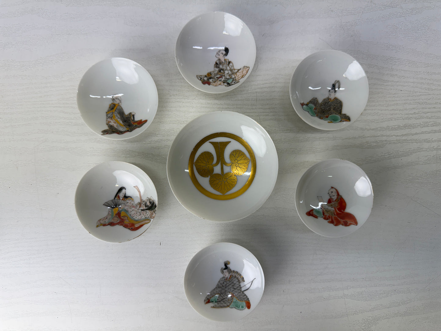 Y10273 CHAWAN Rokkasen 6 immortal master poets sake cup box Japan antique